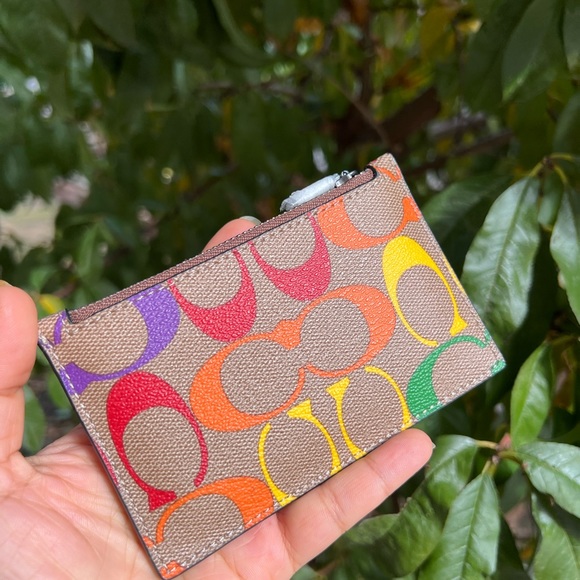 Coach Accessories Coach Zip Card Case In Rainbow Signature Canvas